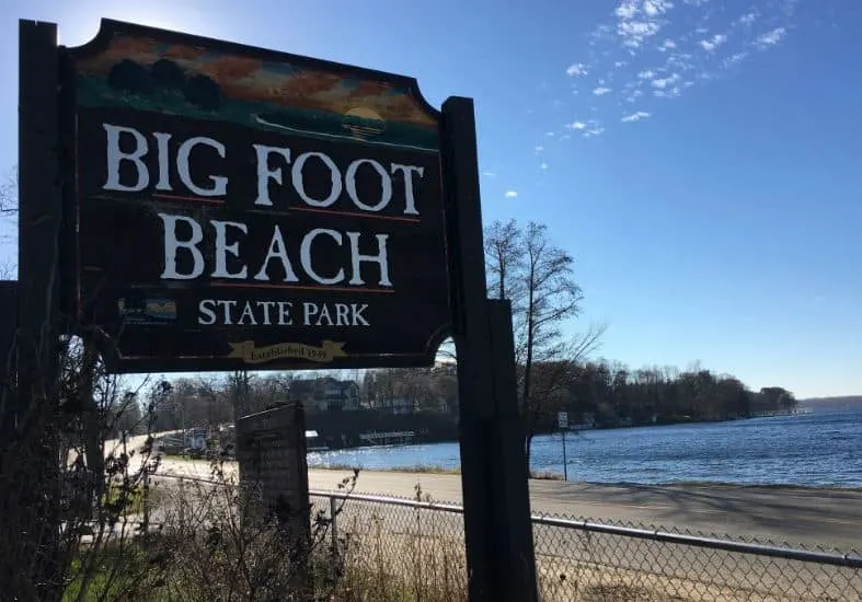 Things to do in Lake Geneva for couples, Big Foot Beach State Park sign