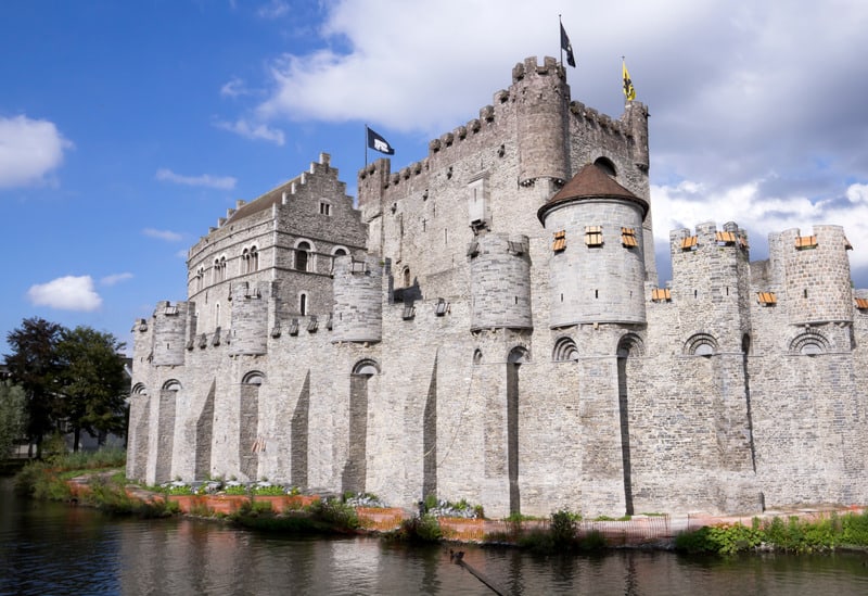 castle of the counts ghent belgium; Castle Gravensteen in Ghent Belgium in summer time.