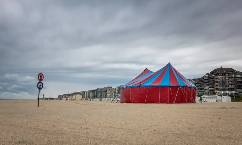 The widest beach on the Belgian, Circus tent on the beach of De Panne
