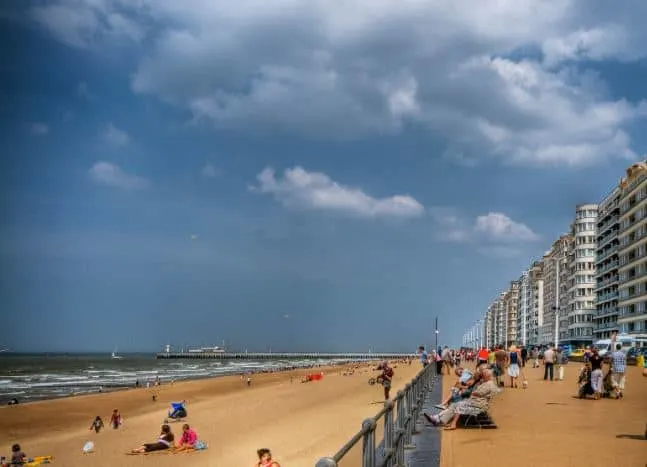 The famous beach resorts in Belgium, beach view in Oostende city, day trip from brussels to ostende