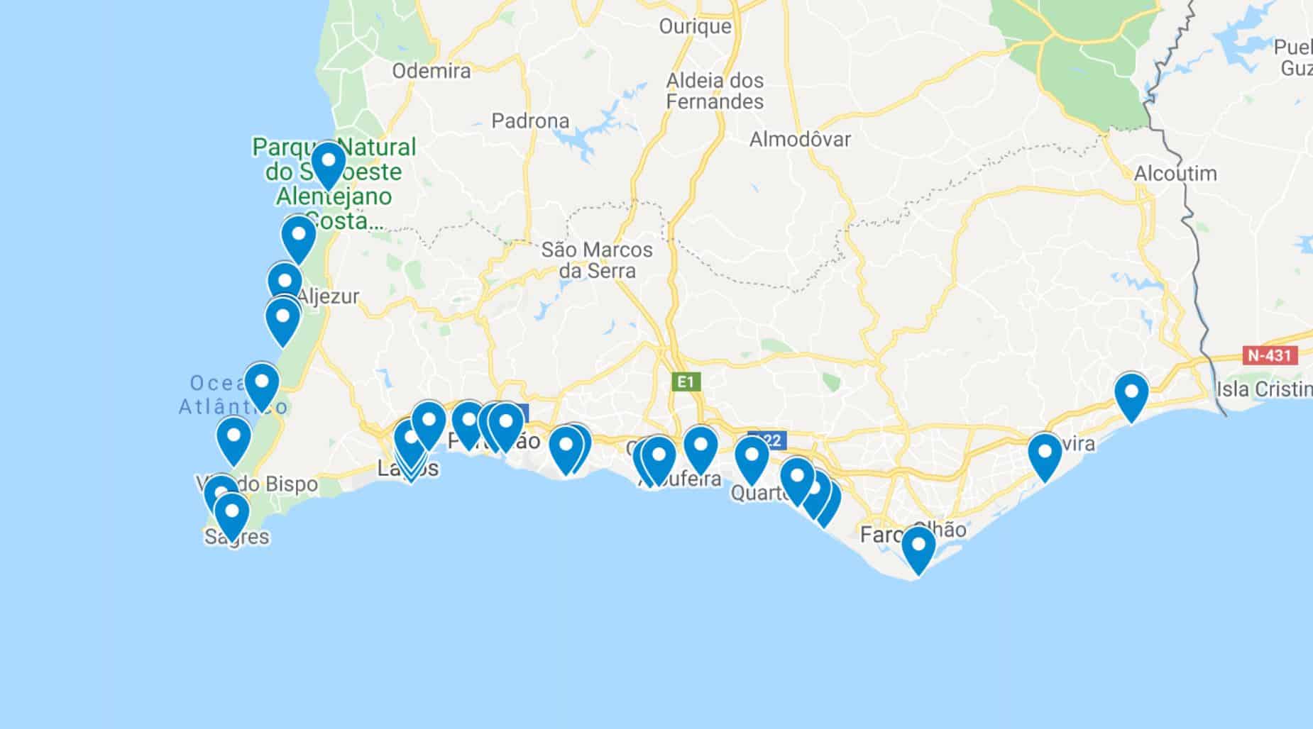 Best Beaches Algarve Map 