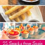 Are you looking for typical snacks from Spain? Find a complete list with Spanish snacks including sweet snacks and salty snacks from Spain. Many of these are also considered great snacks from Spain for kids. The good thing is that if you can't travel to Spain, I included the recipes for you. These are great finger food from Spain and tapas too! The good news are that you can order some famous Spanish food online too! Find it all out. #spain #spanishfood #tapas #spanishsnacks #snacks #snacksfromspain