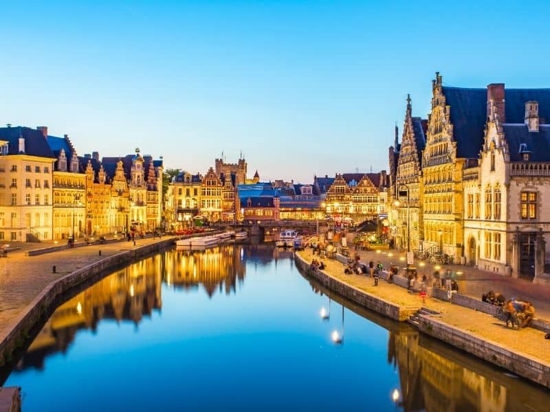 Beautiful Cities in Belgium, Panorama view of Ghent canal in Belgium