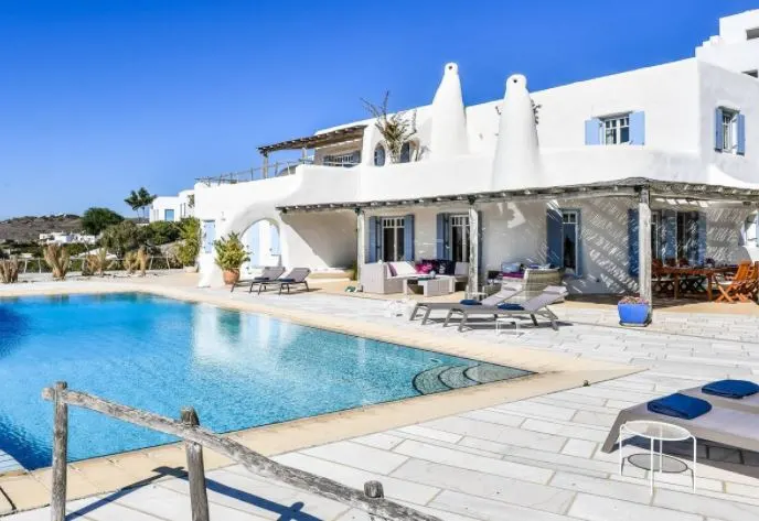 Best Luxury Holiday Villas in Paros, Poolside view of Villa Delion
