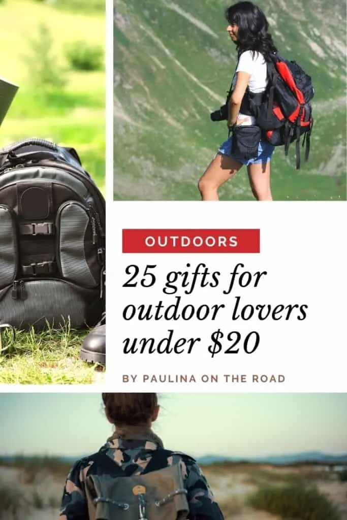 Are you looking for cool gifts for outdoorsy people? I pulled together an extensive list of 25 gifts for outdoor lovers. The best is that none of them costs more than $20. That means you don't need to break your budget when looking for outdoor lover gifts. No matter whether you have an outdoorsy boyfriend or outdoorsy kids, this selection has something for everybody and mostly for every budget. If you are looking for gifts for outdoorsy women too, this list is for you! #outdoorgifts #outdoorlovers