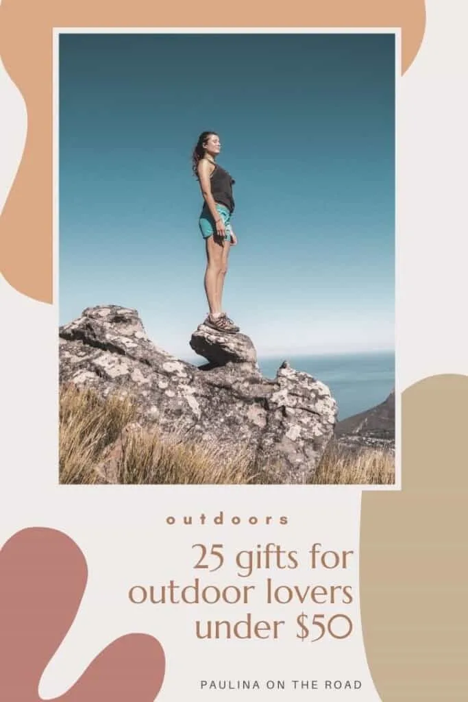 Are you looking for cool gifts for outdoor lovers? I pulled together an extensive list of 25 gifts for outdoorsy people. The best is that none of them costs more than $50. That means you don't need to break your budget when looking for outdoor lover gifts. No matter whether you have an outdoorsy boyfriend or outdoorsy kids, this selection has something for everybody and mostly for every budget. If you are looking for gifts for outdoorsy women too, this list is for you! #outdoorgifts #outdoorlovers