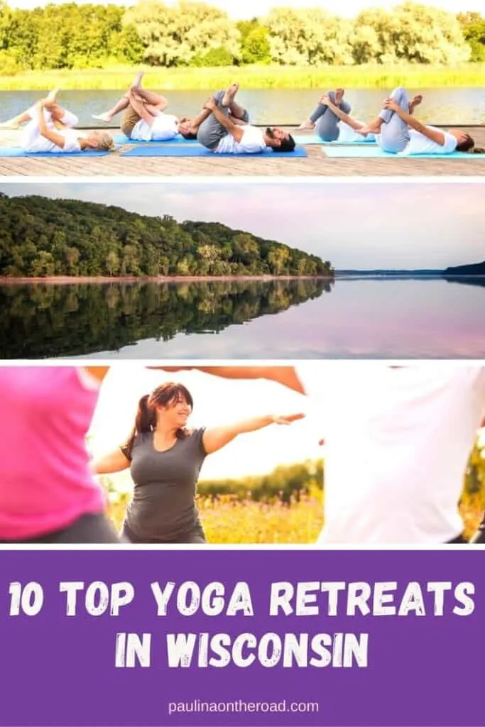 a pin for the post of the best yoga retreats in wisconsin with people doing yoga