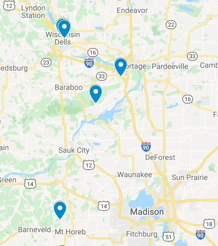 a map of where to go skiing in wisconsin dells