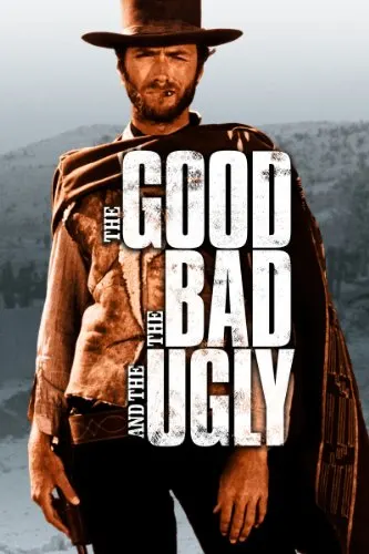 Enjoy the most popular movies in spain, movie poster for The Good, the Bad and the Ugly with man in poncho and cowboy hat smoking small cigar and looking surly
