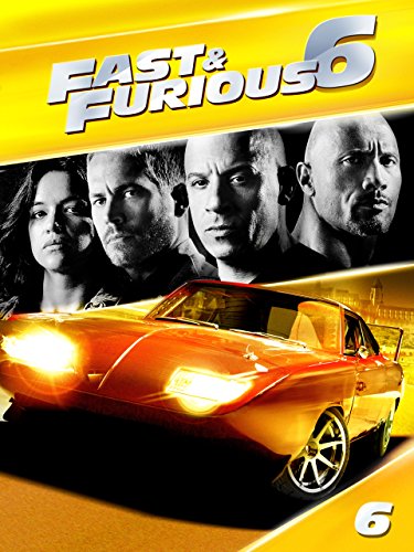 These films in spain are exciting to watch, movie poster for Fast & Furious 6 with four main characters heads displayed above a speeding classic car