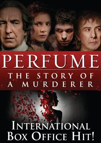Enjoy some movies set in seville, movie poster for Perfume: The Story of a Murderer with faces of four main protagonists above a silhouette of a woman covered in petals