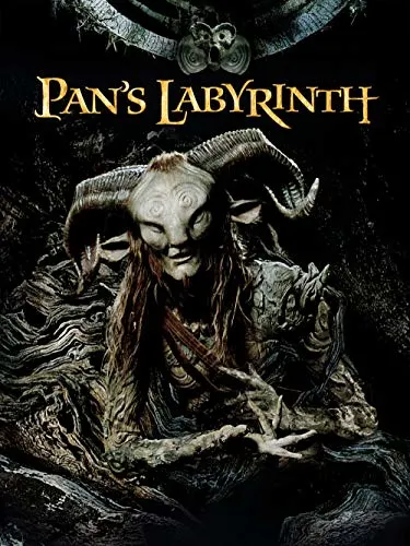 Don't miss the best movies about spain, movie poster for Pan’s Labyrinth with fantastical horned creature sitting on the gnarled roots of an old tree