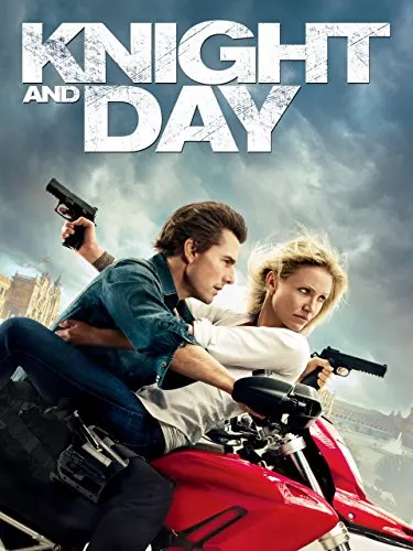 Jump into these films about spain, movie poster for Knight and Day with two people on one motorcycle facing each other and holding guns