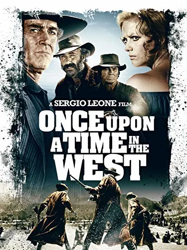 Check out the greatest spanish romantic movies, movie poster of Once Upon a Time in the West with several people grouped together over a group of cowboys in long duster jackets