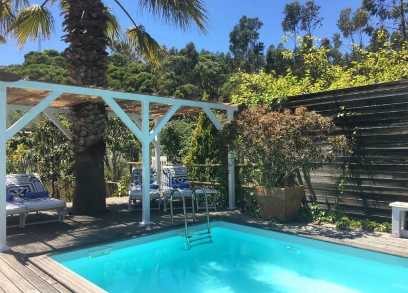 Best Airbnb in Algarve for Cabin Lovers, pool side with beautiful view of Casa eucalyptus