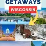 A collage of different photos of tourist spots and activities that one can do in Wisconsin.