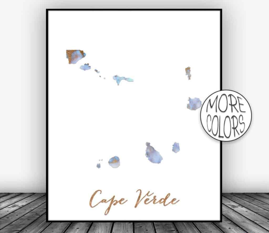 cape verde map watercolors cabo verde shopping - Travel Cape Verde