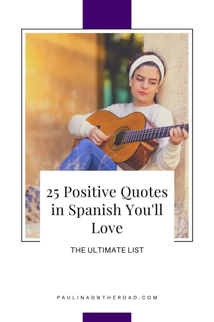 Looking for Positive Quotes in Spanish that will make your day shine brighter? This is the ultimate list of inspirational Spanish quotes that will brighten your mood. They come with gorgeous graphics to pin and an English translation. If you're looking for Spanish Instagram captions, these positive Spanish quotes are a great idea! These inspirational Spanish quotes inspirational are translated, some are short, some about love, and others about life. #spanishquotes #positivequotes