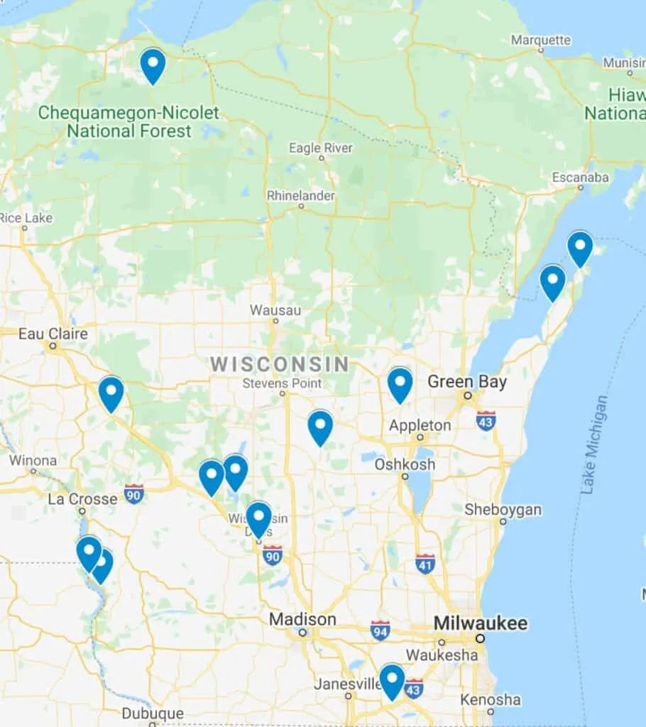 map with wisconsin cabins with hot tubs