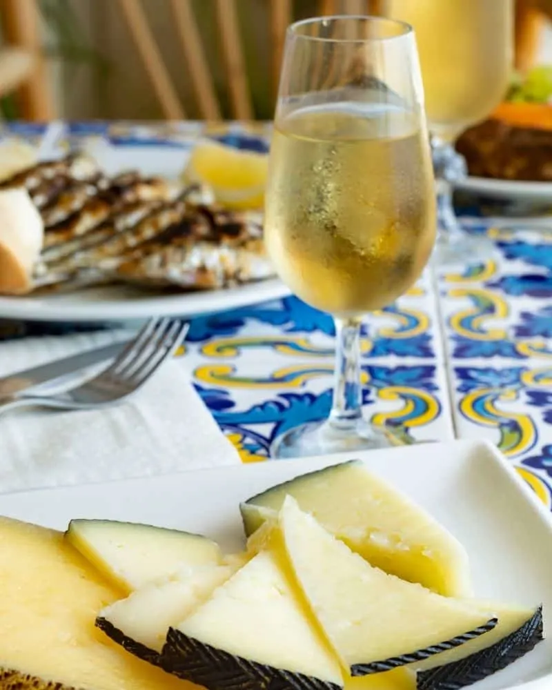 malaga wine with tapas cheese