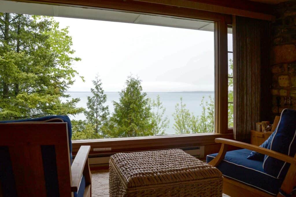 view over the lake from a private villa at Gordon lodge; beautiful beaches in Wisconsin