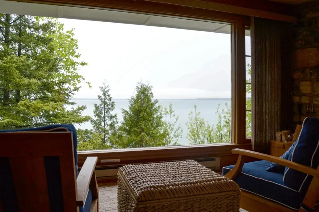 family vacations in wisconsin, view of lake from living room at gordon's lodge in bailey's harbor