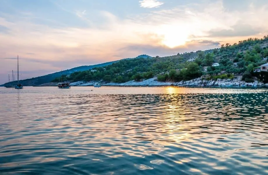 beautiful beaches on Paros Island, sunset on the beach at Aliki Paros