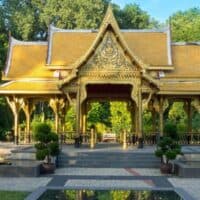 a Golden thai-style Pavillion at Olbrich Botanical Gardens