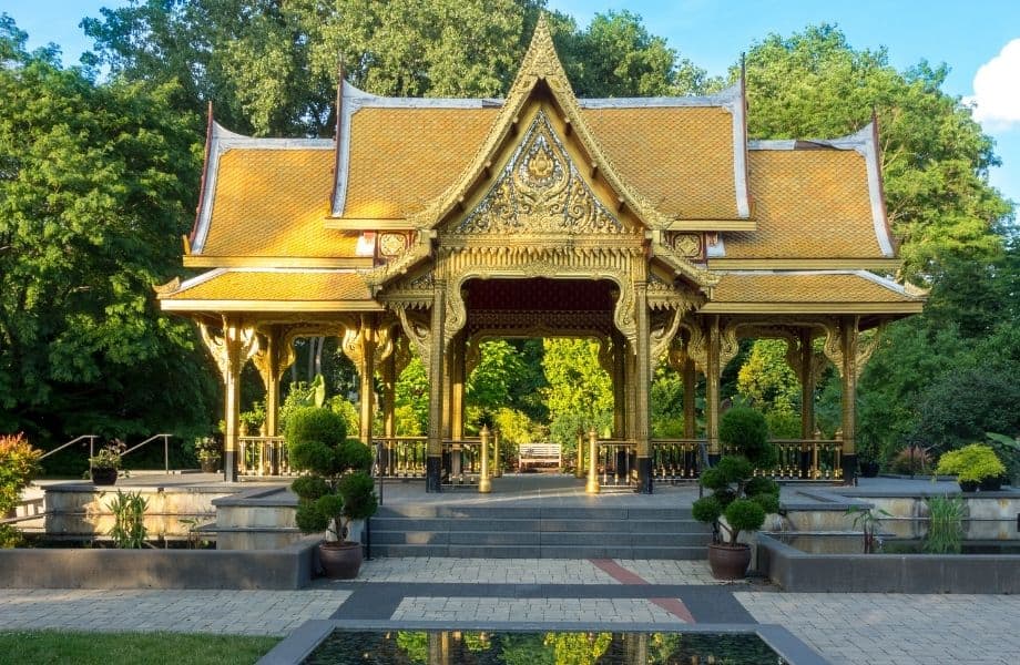 a Golden thai-style Pavillion at Olbrich Botanical Gardens