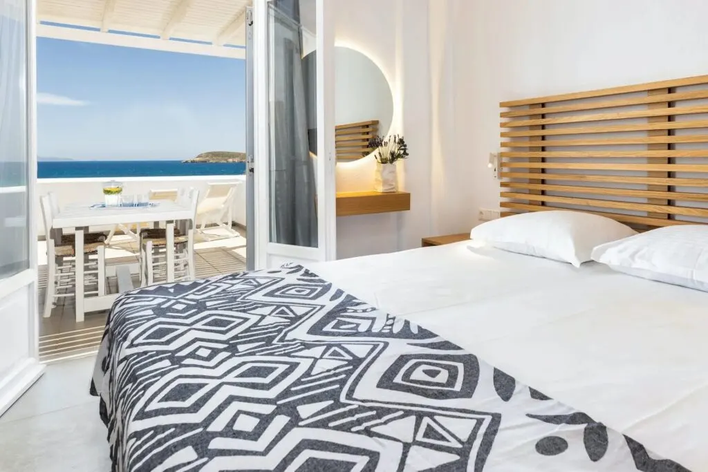 best luxury hotels in Paros, room with a balcony and view at Golden Beach Hotel Paros