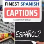 Right photo has a writing with a white pen with the word, Espanol? and the left photo is a small green chalkboard with a writing that says, learn Spanish. And top left photo is a close up of inside of a dictionary.