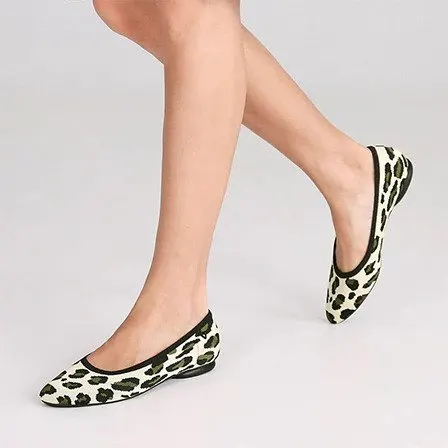 best zero waste shoe brands, person wearing leopard print flats