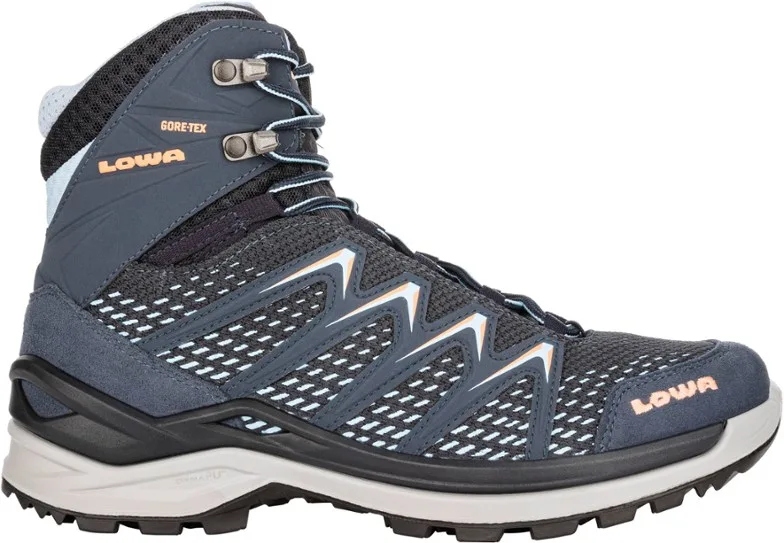best vegan hiking boots womens options, blue and grey Lowa Innox Pro GTX Mid Hiking Boots