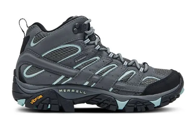vegan hiking boots for women, blue and grey Merrell Moab 2 Mid GORE-TEX Hiking Boot