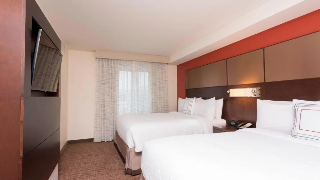 best resorts in green bay wi, two large beds and tv at Residence Inn by Marriott Green Bay Downtown