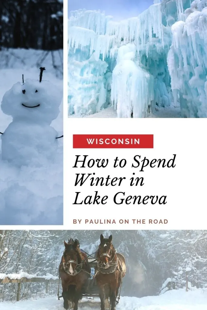 Looking for unique winter destinations in Wisconsin? Lake Geneva in winter is magical and the perfect destination whether traveling with kids or going for a romantic winter getaway. This guide covers all the best things to do in Lake Geneva, including Lake Geneva winter activities and indoor fun. It also has the best places to stay in Lake Geneva for any budget. #LakeGeneva #Winter #Wisconsin #WinterGetaway #WinterFun #WinterActivities #WinterSports #Snow #IceCastles #LakeGenevaIceCastles