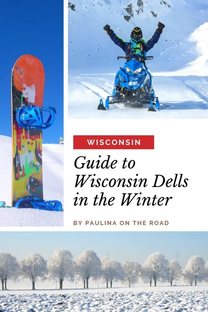 pin to the best things to do in wisconsin dells in winter, pin with snowmobile and winter activities