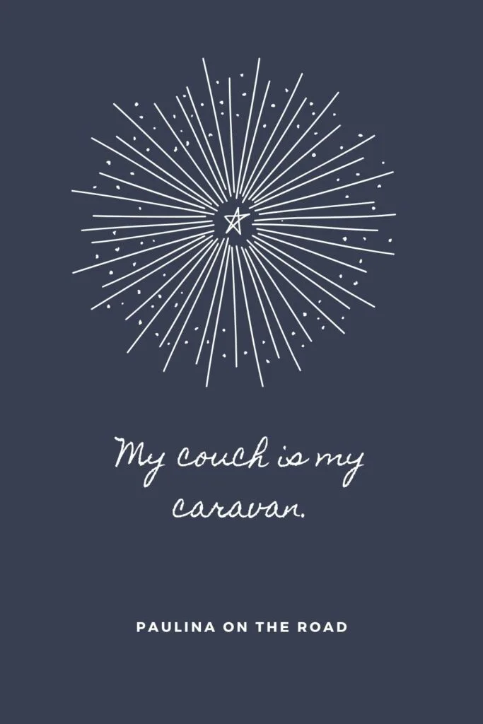 staycation caption reads: My couch is my caravan, graphic of bright star