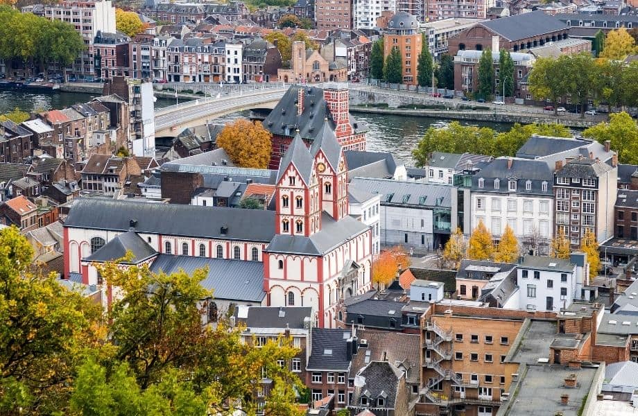 liege belgium tourist attractions, aerial view of part of Liege city center