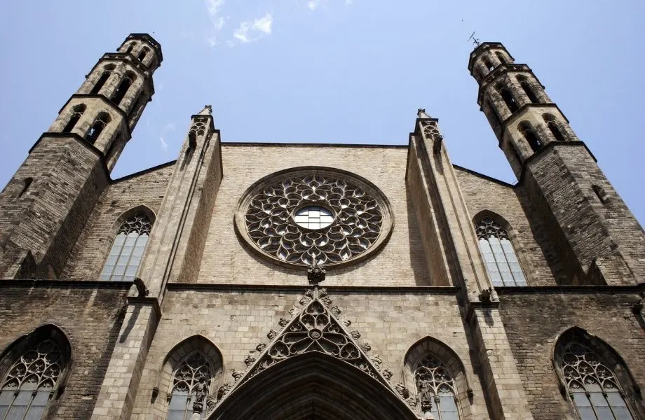 carving details on the front of the Basilica Santa Maria del Pi in Barcelona