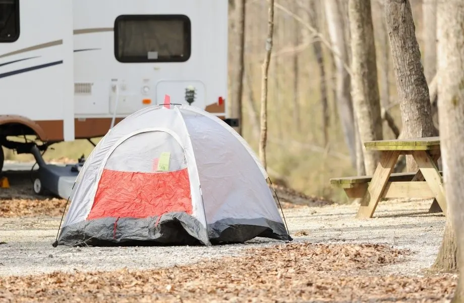 best campgrounds near Wisconsin Dells, a tent outside of an rv