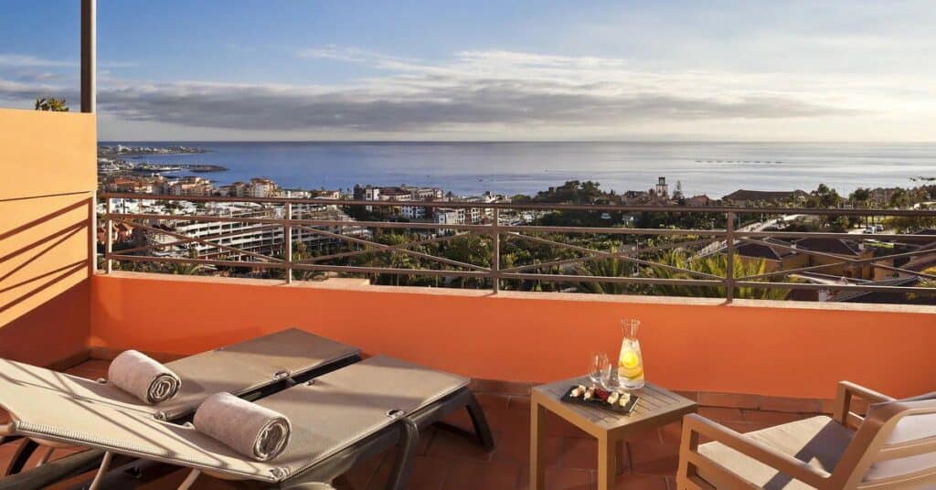 Top hotels in Costa Adeje, private balcony overlooking Costa Adeje and ocean