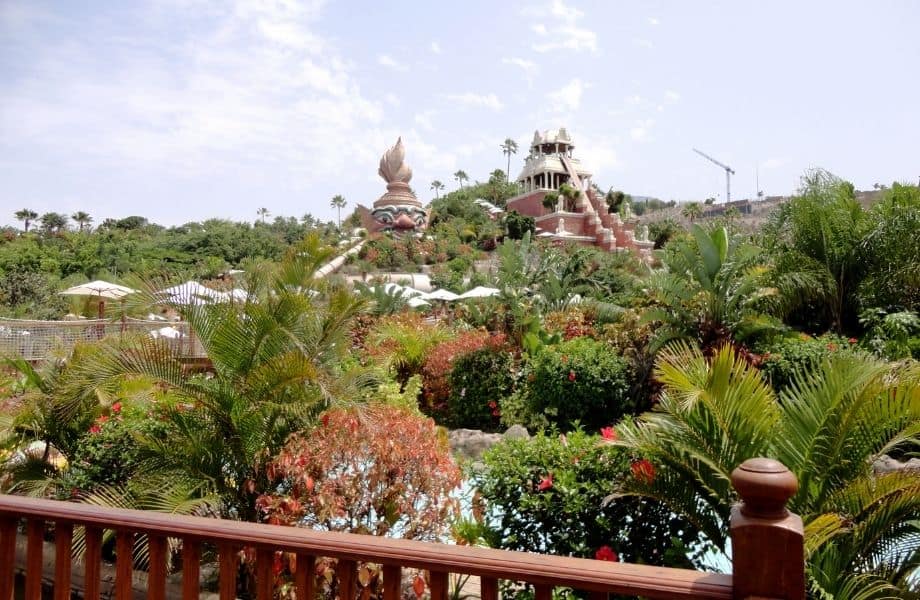 Best things to do in Costa Adeje for families, large garden and buildings with Thai architecture