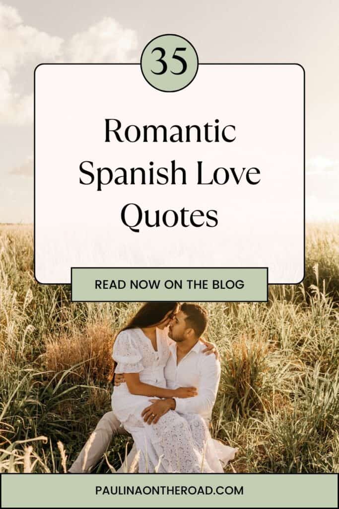 A woman sitting on his husband's lap surrounded by fields looking in love, 35 Romantic Spanish Love Quotes Read now on the blog