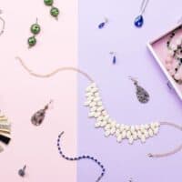 Best Sustainable Jewelry Brands, colorful image with multiple items of jewelry spread out