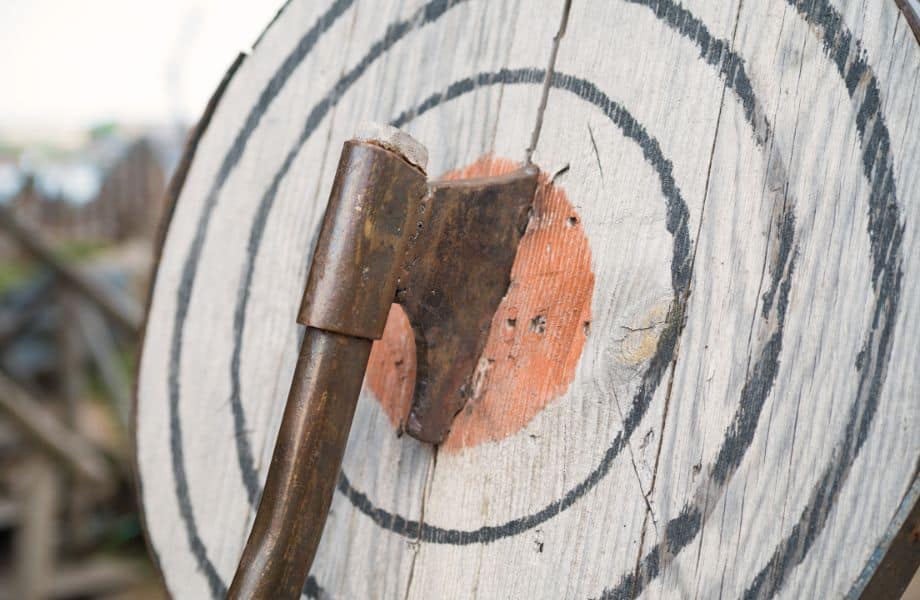 Wisconsin FearFest activities, axe in wooden bullseye