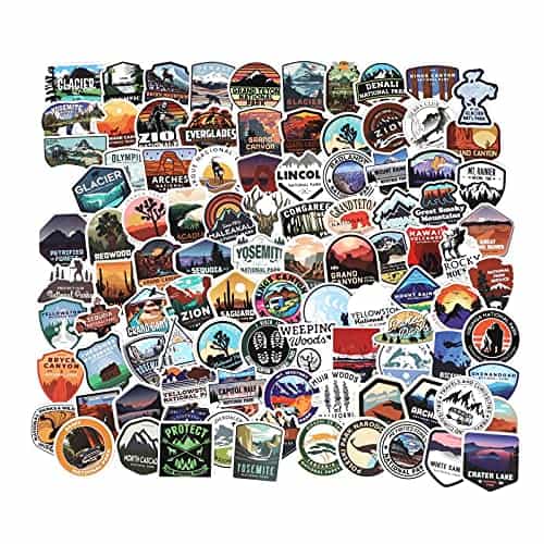 fun national park-themed gifts, a collection of many stickers with national park related images