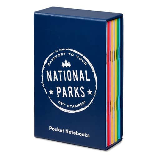fun US national parks gifts, box full of several colorful notebooks