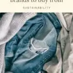 Pin reading "15 zero waste fashion brands to buy from" with an image below text of old, ripped clothing
