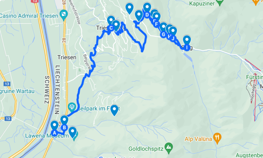map of a biking trail in liechtenstein